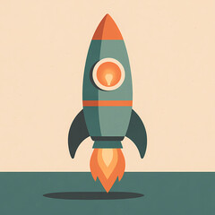 Rocketship styled like a 70s desk lamp, with soft glow and chrome lines. Mid-century modern meets space age in this symbolic lift-off.