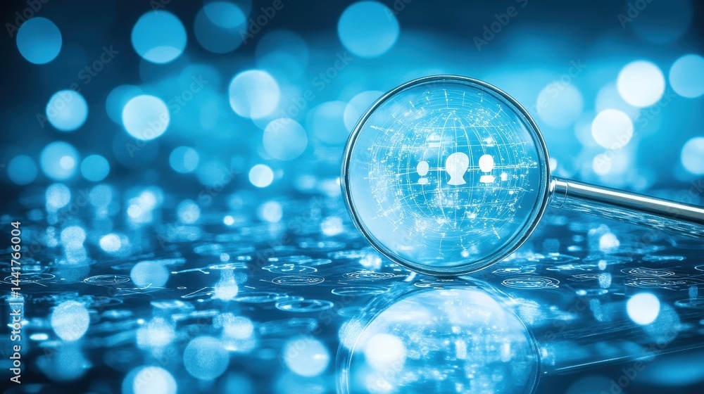 Aufkleber abstract image of a magnifying glass focusing on a digital network.