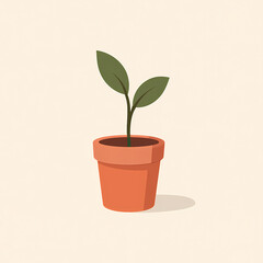 A young plant sprouting from a small pot. A minimalist vector illustration symbolizing hope, growth, and renewal.