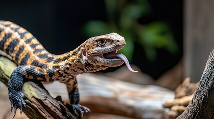 Obraz premium Close-up of striped bronzeback lizard in natural habitat detailed wildlife photography of serene environment