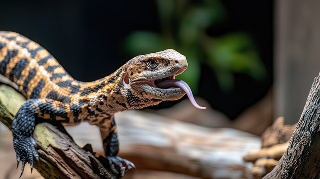 Close-up of striped bronzeback lizard in natural habitat detailed wildlife photography of serene environment