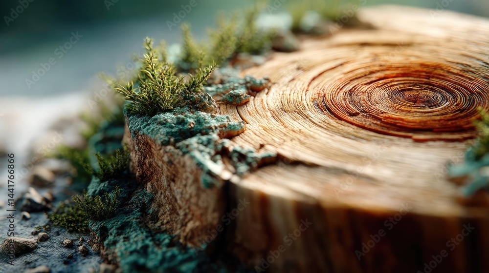 Poster tree stump symbolizing habitat loss due to illegal logging concept. close-up of a tree stump with vi