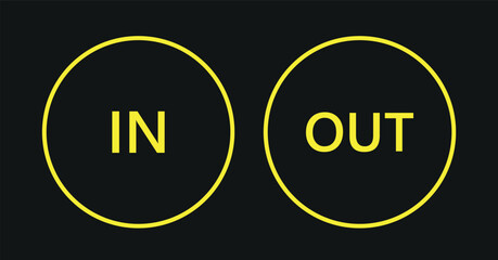 Two arrows are directed in different directions. Template comparison black and yellow line design. In and Out. Glyph icon isolated on yellow background. Vector illustration flat style.