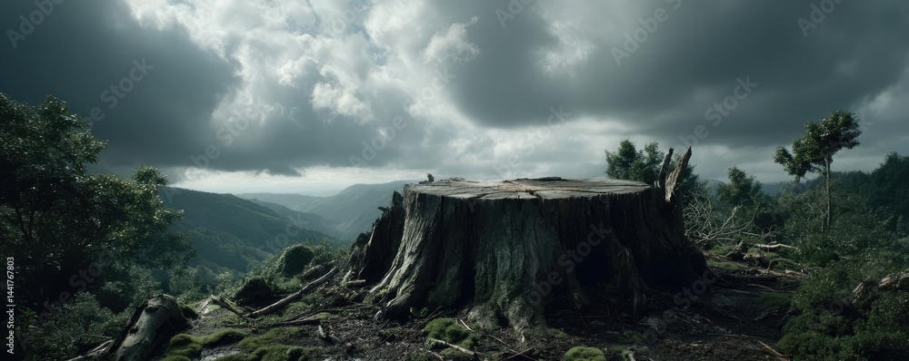 Aufkleber tree stump showing impact of climate change and deforestation concept. a dramatic view of a tree stu