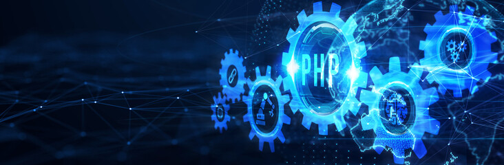 Business, Technology, Internet and network concept. PHP abbreviation. Modern technology concept. 3d illustration