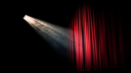 Dramatic red curtain under spotlight, evoking theatrical intensity and anticipation