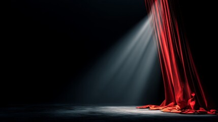 Dramatic red curtain under spotlight, evoking theatrical intensity and anticipation