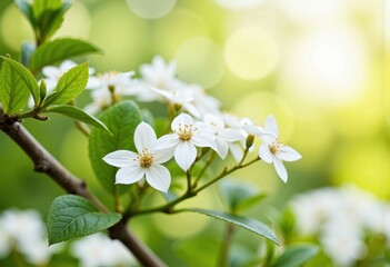 Obraz premium Delicate white flowers blooming against a soft green background 