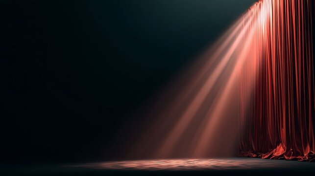 Dramatic red curtain under spotlight, evoking theatrical intensity and anticipation