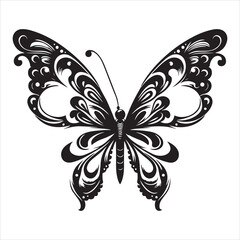 a clear butterfly  silhouette, vector, black color silhouette ,wite colour background 
