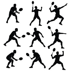 Silhouette Vector Set of Badminton Players in Action