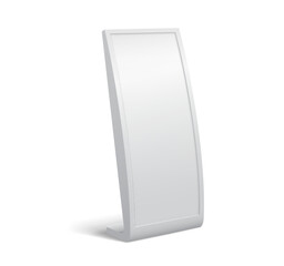 Advertising stand display. Isolated realistic 3d vector billboard, pos banner mockup. Outdoor vertical board featuring blank screen for showcasing promotions, marketing presentations or advertisements