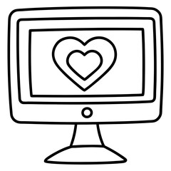 Desktop Computer Love Icon – Simple Line Art
