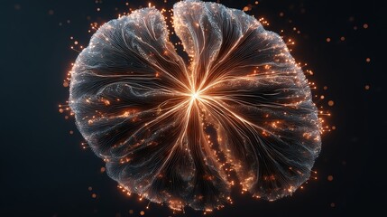 Glowing neural network with synaptic sparks, abstract brain hemisphere forming learning pathways - the essence of cognitive evolution