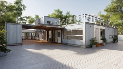 Container house exterior, 3D render