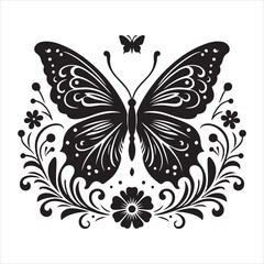 a clear butterfly  silhouette, vector, black color silhouette ,wite colour background 