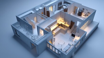 House isometric interior design 3D