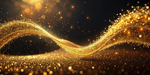 Golden Particle Wave, Sparkling Dust, Shimmering Gold, Abstract Background, Luxury Texture, Festive Design, Golden Glitter, Light Effect, Flowing Particles