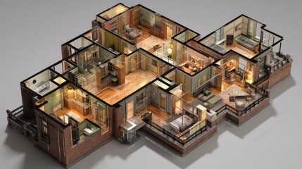 3d floor plan of a multi-level apartment. Floor Plan elevation. 3D design of home space. Apartment plan. Interior.