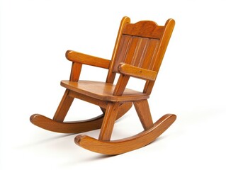 Small Brown Wooden Rocking Chair on White Background