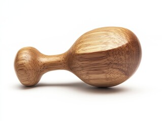 Small Brown Wooden Scoop on White Background