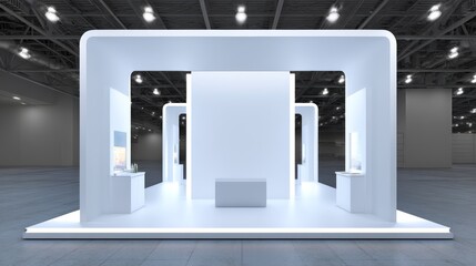 Exhibition stand mockup and flat used for branding and corporate identity. Empty stand or booth in a tradeshow. Virtual exhibition. Template mockup for your expo design. Trade show expo booth.