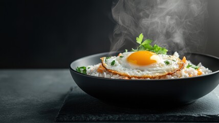 Sunny-Side Up Egg Over Rice Bowl: Asian Cuisine fried egg rice bowl sunny-side up asian cuisine food