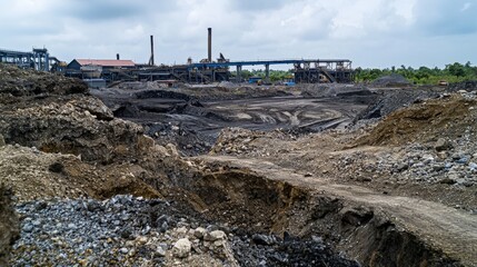 Mining operation in remote area panoramic view industrial environment aerial perspective large scale activity