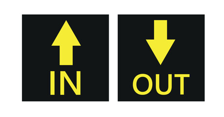 Two arrows are directed in different directions. Template comparison black and yellow line design. In and Out. Glyph icon isolated on yellow background. Vector illustration flat style.