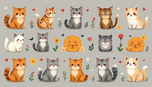 A cohesive arrangement of endearing animal illustrations.