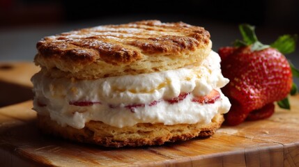Cream-Filled Biscuit Sandwich on White Background