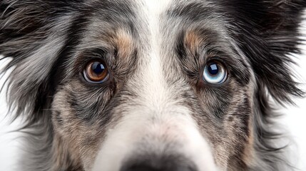 Fototapeta premium Intense blue merle border collie with expressive eyes, gazing intently. A soulful connection through a canine's piercing stare.