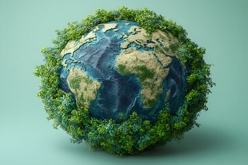 Fototapeta premium Earth Globe Covered In Green Foliage Concept For Environmental Awareness And Sustainability