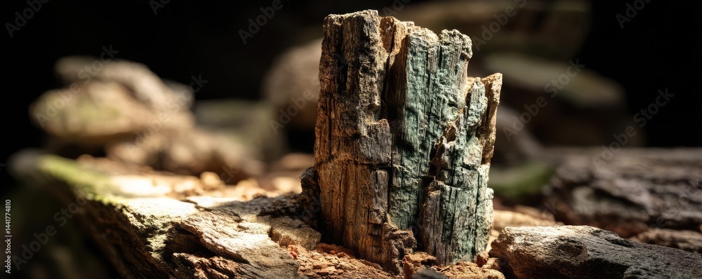 Poster tree stump symbolizing habitat loss due to illegal logging concept. close-up of a rustic wood piece 