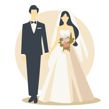 Married couple vector illustraton. bride and groom on wedding day