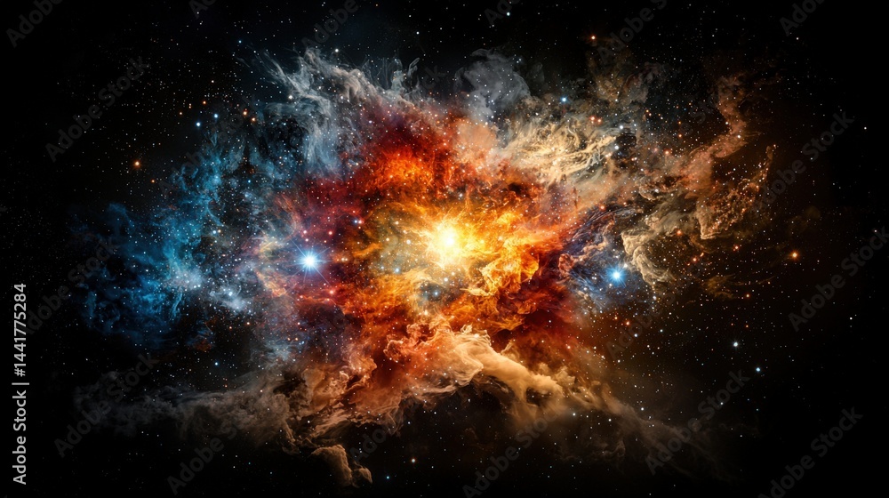Poster cosmic explosion depicting the big bang outer space digital art astronomical environment stunning vi