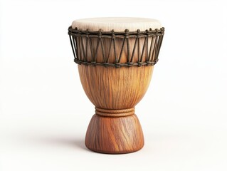 Traditional Wooden Drum on White Background