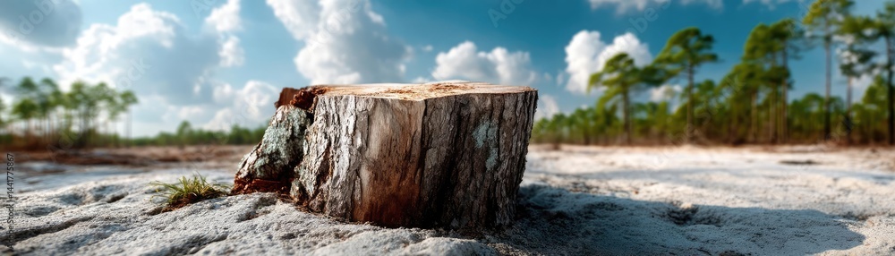 Aufkleber tree stump symbolizing habitat loss due to illegal logging concept. a tree stump surrounded by a ser