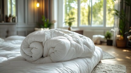 Serene bedroom scene featuring a cozy duvet on a neatly made bed