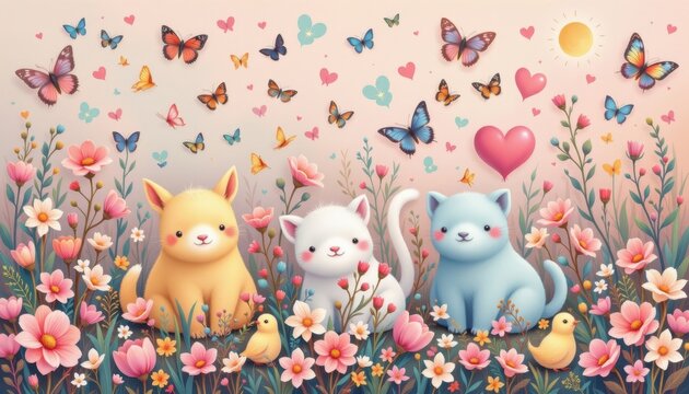 Soft and gentle pastel colors with endearing creatures throughout.