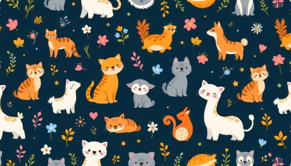 Adorable animal illustrations in a harmonious and repetitive design.