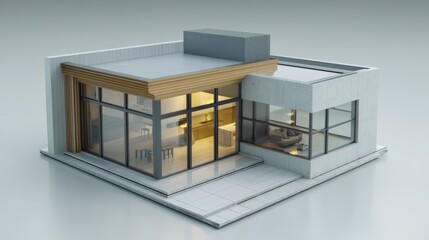 Architecture 3d rendering illustration of modern minimal house on white background