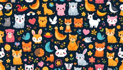 A vibrant and delightful seamless layout filled with cute animals.