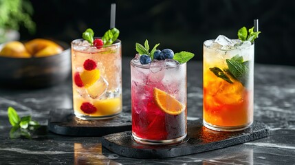 Refreshing iced tea variations summer garden beverage photography chic atmosphere close-up flavorful experience