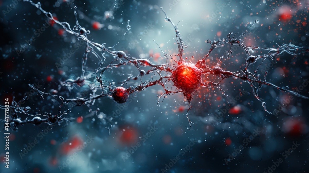 Aufkleber Dynamic neural network connections digital realm abstract art sci-fi atmosphere close-up brain function concept