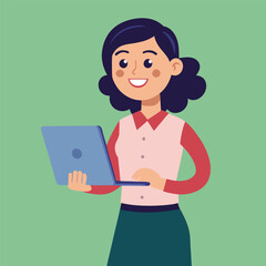 woman standing with laptop vector