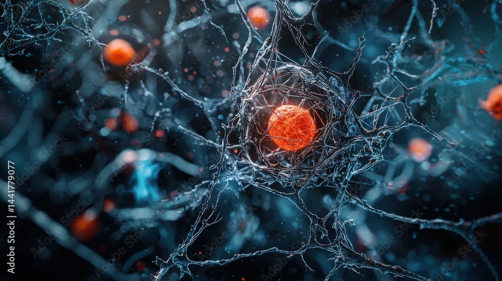 Poster Dynamic neural network interaction virtual lab digital art scientific environment macro view conceptual design