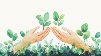 Hand protects seedlings that are growing, Environment Earth Day In the hands of trees 
