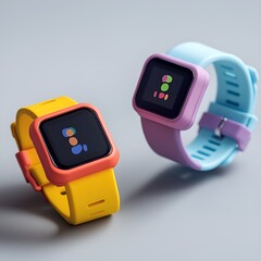 Modern trendy smart watches for kids on grey background -

