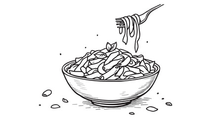 Penne alla Vodka pasta line art drawing of classic recipe